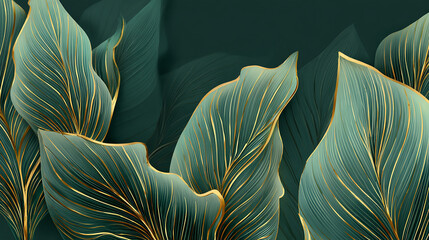Elegant green leaves with golden veins, a luxurious botanical pattern for modern design and decoration