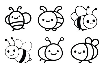 Set of cute character bee icon vector illustration on white background.