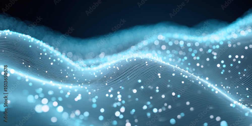 Aufkleber Digital wave with glowing particles and flowing lines, futuristic technology background with holographic data stream effect