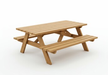 Wooden Picnic Table on White Background for Outdoor Dining