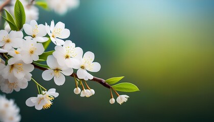 Obraz premium springtime branch with white blooming fruit tree flowers providing a copy space image