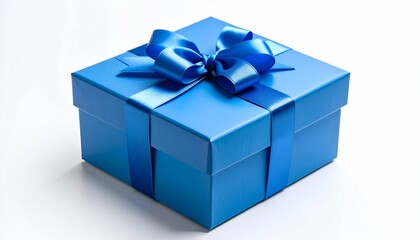 Blue gift box with ribbon isolated on a white background 