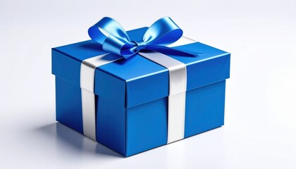 Obraz premium Blue gift box with ribbon isolated on a white background 
