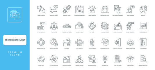 collection linear icons micromanagement lack autonomy workplace