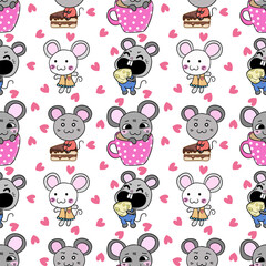 Cute cartoon animals with sweets, white isolate background