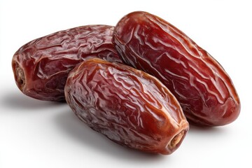 Three Fresh Dates on White Background, Representing Healthy Snacking and Nutritional Benefits for a Balanced Diet : Generative AI