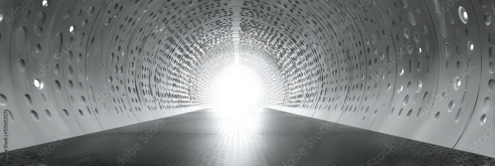 Aufkleber abstract tunnel with perforated walls leading to bright light, representing innovation and future te