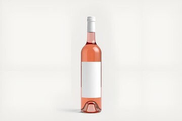 Photorealistic Rose Wine Bottle with Blank Label on Light Grey Background