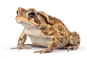 Fototapeta premium Cane Toad Isolated on White Background, Symbolizing Adaptability and Wildlife Conservation, Ideal for Educational Materials and Environmental Awareness Campaigns : Generative AI
