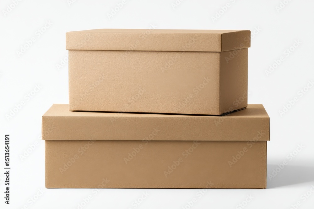 Poster two brown cardboard boxes stacked on top of each other against a white background, representing stor