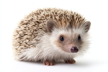Fototapeta premium Adorable Hedgehog on White Background, Showcasing Pet Ownership and Animal Affection for Veterinary Marketing : Generative AI