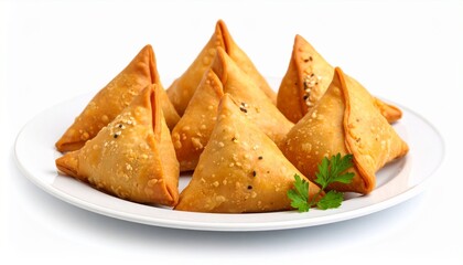 Potato samosa in plate isolated on white background