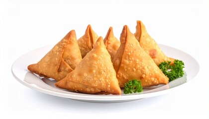 Potato samosa in plate isolated on white background