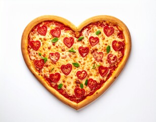Heart shaped pizza isolated on white background
