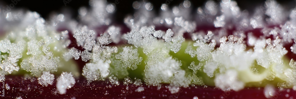 Poster Macro View of Frost Particles on a Frozen Vegetable Pack With Soft Margins Highlighting Intricate Details