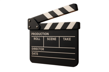 Filmmaking Clapperboard: A 3D Render of a Classic Movie Slate Against a Transparent Background