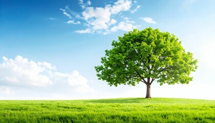 Obraz premium An image showcasing ecological practices for an environmentally friendly and sustainable future, featuring a vibrant green tree in full foliage with ample copy space for