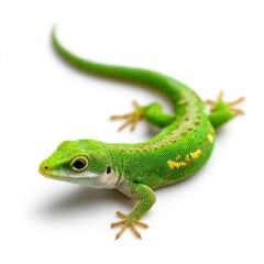 Naklejka premium Vibrant Green Gecko on White Background, Embodying Wildlife Conservation and Environmental Awareness for Educational Materials : Generative AI