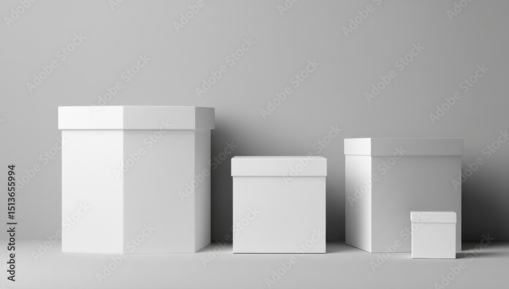 Poster Minimalist White Boxes of Varying Sizes on Gray Background, Ideal for Product Packaging Mockups and E-Commerce Display : Generative AI