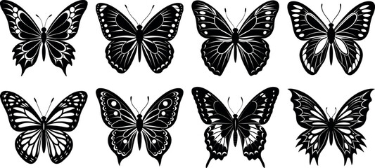 Butterfly Silhouette Bundle Black Vector Insect Clipart Shadow Style Logo T Shirt Sticker Cricut Design