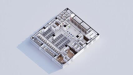 Interior design isometric plan of Commercial office space 3d rendering