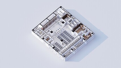 Interior design isometric plan of Commercial office space 3d rendering