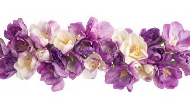 Purple and white freesia flower border isolated on transparent background