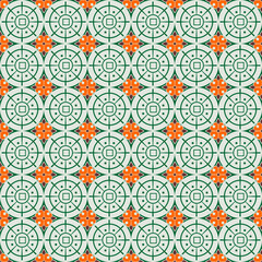 Seamless Geometric Floral Tile Pattern, Retro Circle & Flower Motif, Vector Repeat Design for Fabric, Wallpaper, Home Decor, Scrapbooking, Craft Projects & Digital Backgrounds