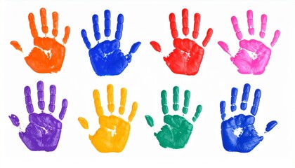 Obraz premium Colorful handprints isolated on white background