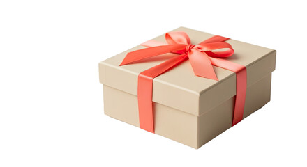Chic Beige Gift Box with Coral Ribbon Tie Mockup for Branding Presentation or Special Occasions