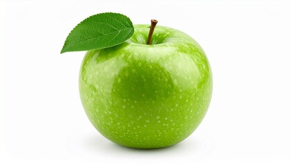 Granny smith apple with leaf isolated on white background