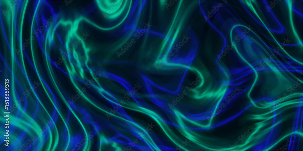 Wall mural abstract swirls of green and blue light flowing across a dark background creating a dynamic design