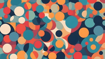 Vibrant abstract geometric pattern with circular shapes and bold colors like orange, blue, and red, creating a dynamic and modern design