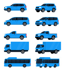 다양한 파란색 교통수단