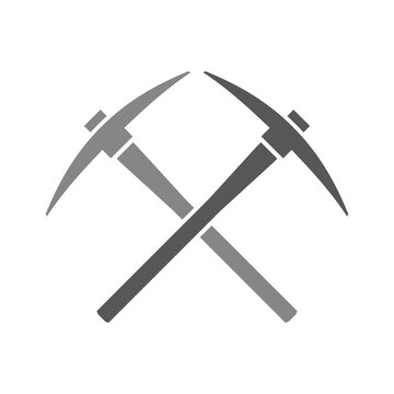 Pickaxe (kylo, kayla) icon. Symbol of work, extraction, or mine. Attribute of a quarry, miner, or worker. Hand-held impact tool for gold or ore mining.