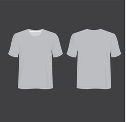 Short sleeve t-shirt T shirt with pocket design template, front and back view. Blank T Shirt for mockup, vector illustration.