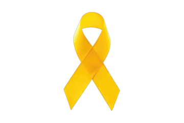 Yellow awareness ribbon isolated on black background