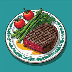steak food illustration vector comic style