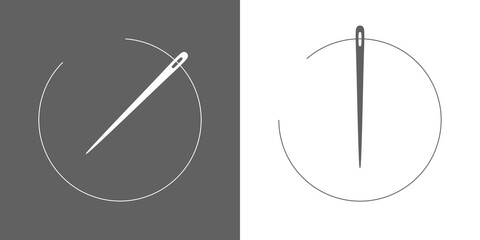 Sewing needle and thread icon. Attribute of tailor, needlework or seamstress. Symbol of sewing, fabric or factory.