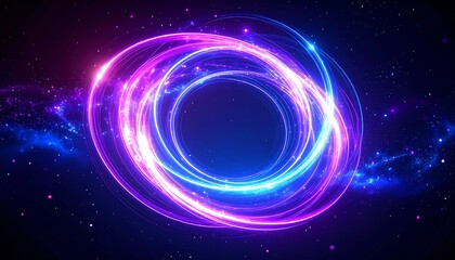 Obraz premium Abstract Cosmic Nebula Glowing Neon Rings in Space
