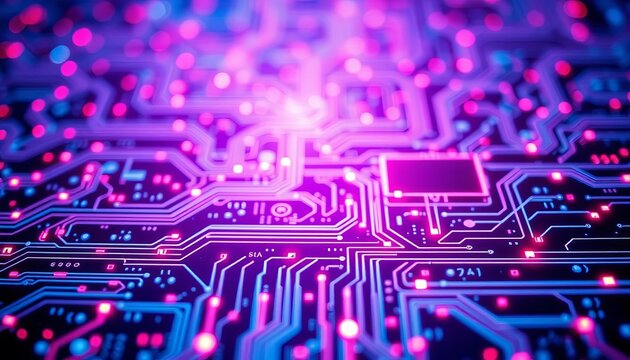 Abstract glowing circuit board, futuristic tech backdrop,  high tech,  data