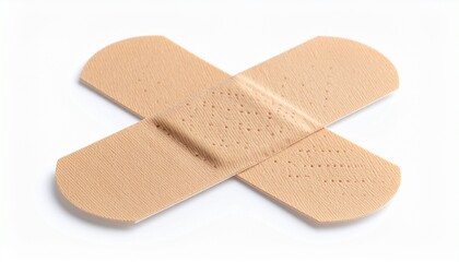 Single small beige adhesive bandage isolated on white background