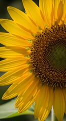 Fototapeta premium Close up view of a blooming sunflower showcasing vibrant yellow petals and details