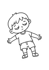 Tired boy with droopy eyes – emotions coloring page for therapy