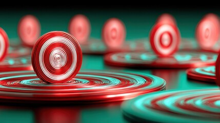 Distinct red surrounded by green targets symbolizing strategic focus on key areas to allocate resources wisely