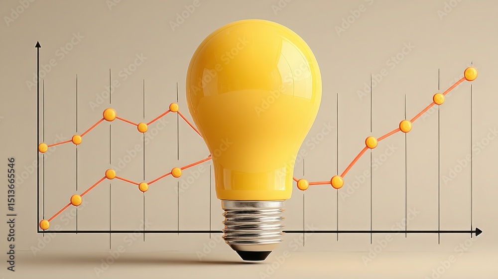 Poster light bulb with graph chart illustrating the process of generating insights through real-time data a