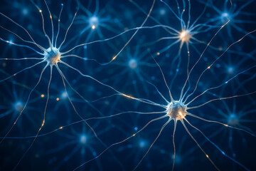 Obraz premium Close-up view of interconnected neurons on a blue background