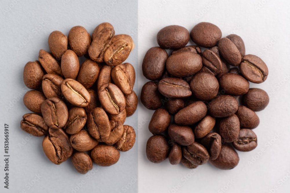 Aufkleber side-by-side comparison of caffeinated and decaffeinated coffee beans showcasing their distinct colo