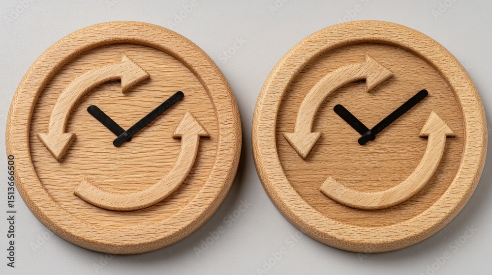 Poster a wooden clock emphasizing the concept of time management and the importance of implementing changes