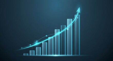 Business Growth Chart: Rising Bar Graph with Data and Success Arrows.